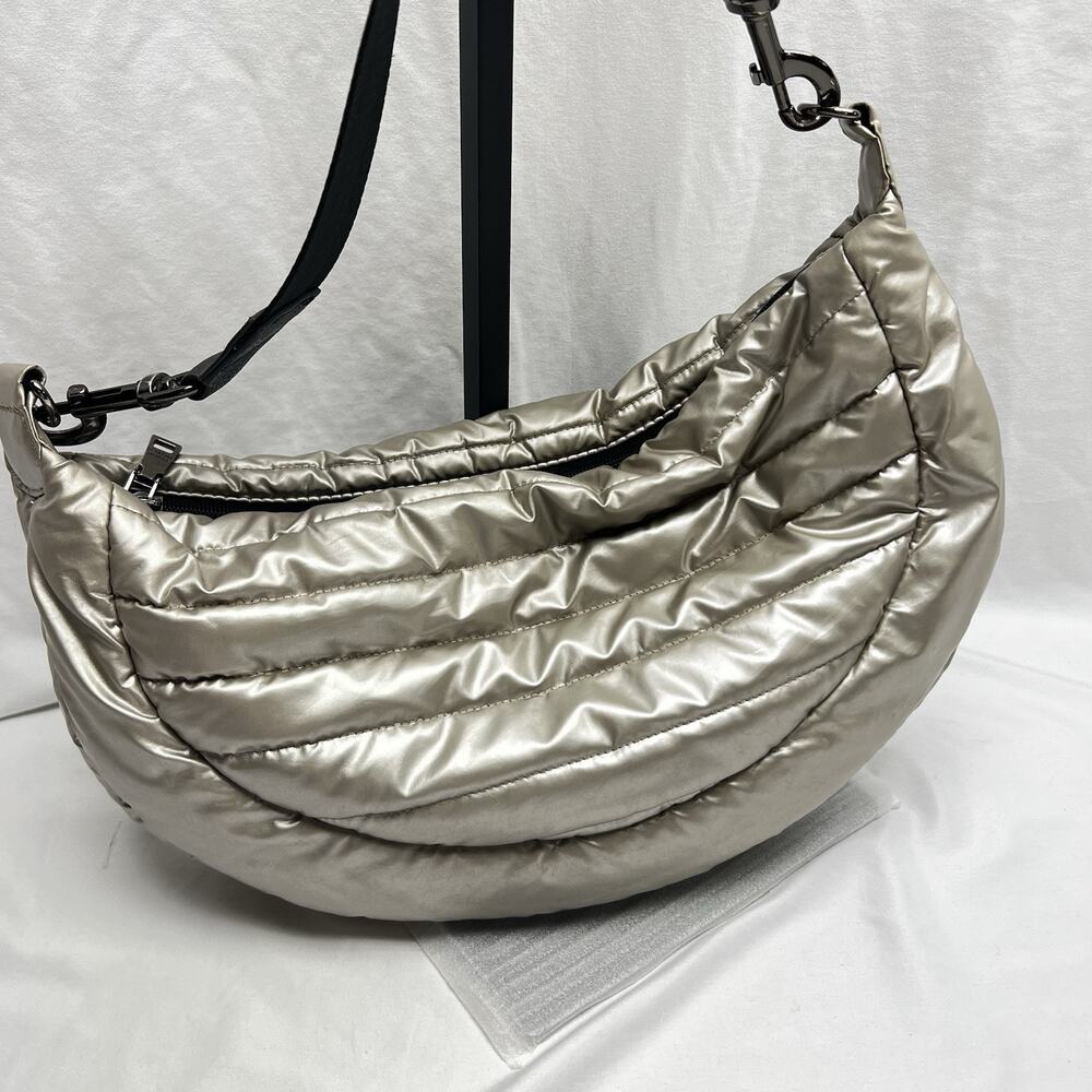Think Royln Elton Hobo Designer Crossbody Silver Puffer Handbag Half-Moon - Picture 2 of 11